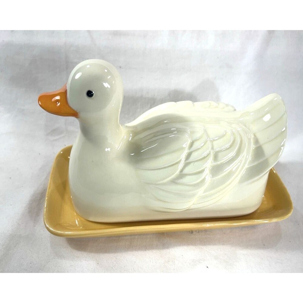 3D Duck Shaped Ceramic Butter Dish With Lid Butter Keeper Farmhouse Kitchen
